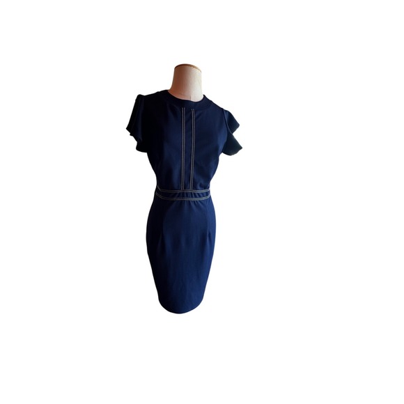 MIUSOL Navy Blue Sheath Dress Ruffle Sleeve Career Workwear Medium